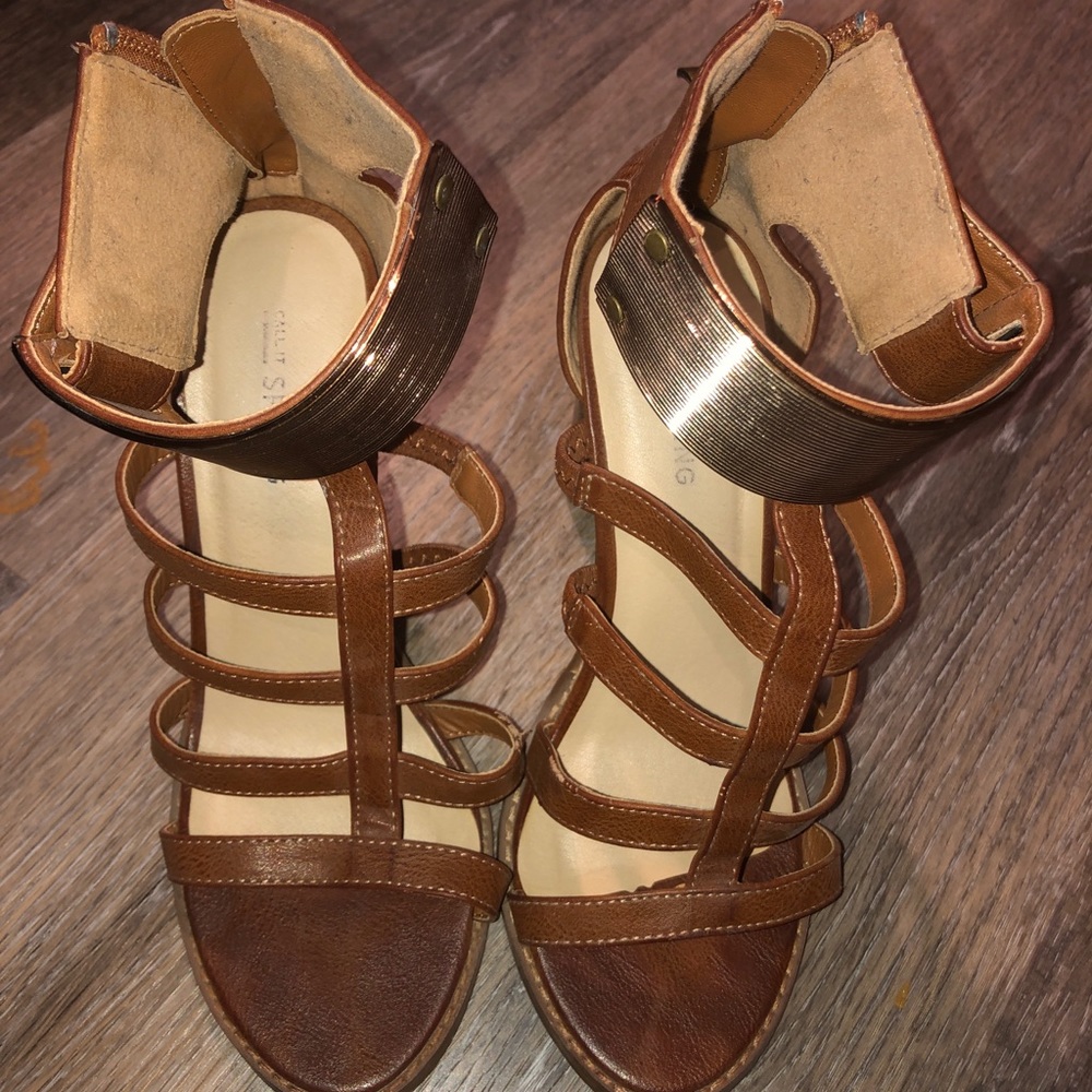 Brown Gladiator Style Heeled Sandals - Picture 3 of 3
